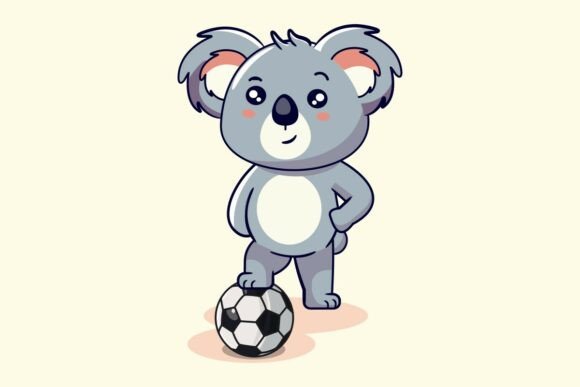 Cute Koala Playing Soccer Ball: A Joyful Kawaii Illustration
