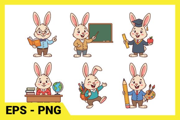 Cute Rabbit Teacher Vector Set for Education