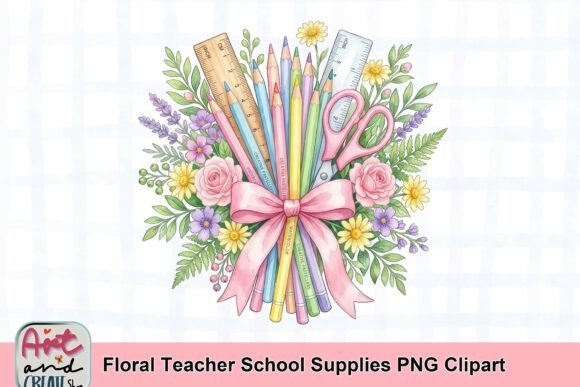 Floral Teacher School Supplies PNG Clipart
