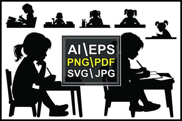 Silhouettes of Children Sitting at Desks