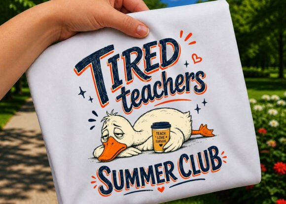 Tired Teachers Funny Duck Summer PNG Design