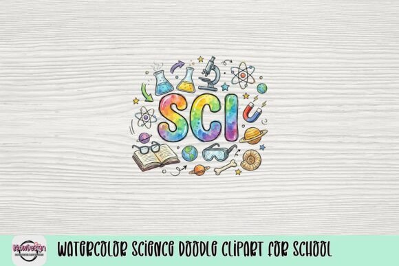 Vibrant Watercolor Science Doodle Clipart for School: A Creative Tool for Educators and Designers